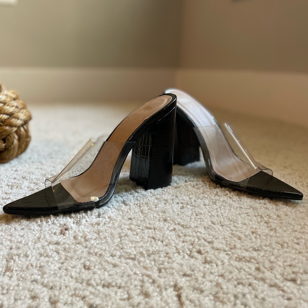 Clear Point Toe Block Heels